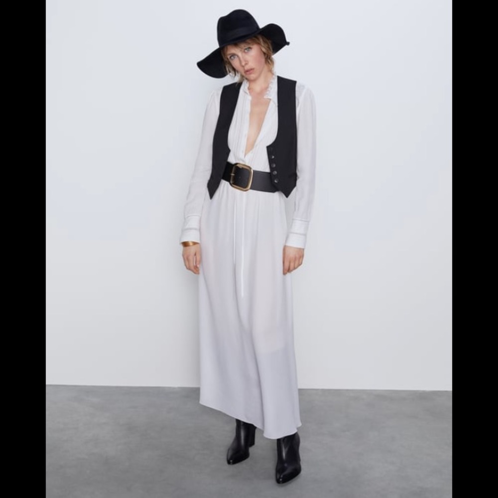 NWT ZARA LONG SLEEVE BUTTON UP LACE MAXI DRESS